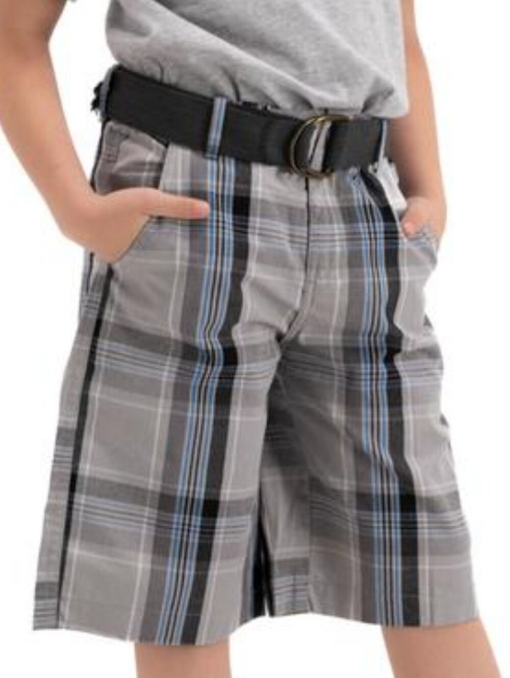 Plaid Boys' Gray & Blue Shorts with Belt